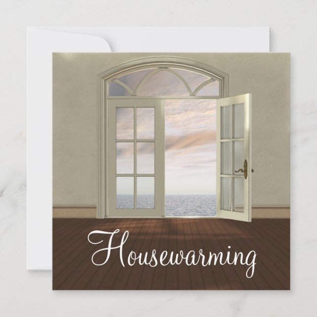 Elegant Housewarming Party Neutral Ocean View Invitation (Front)