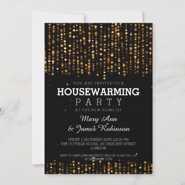 Elegant Housewarming Party Star Confetti Gold Invitation (Front)