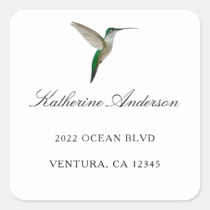 Elegant Hummingbird Address Square Sticker