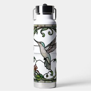Elegant hummingbird art nouveau stain glass art water bottle