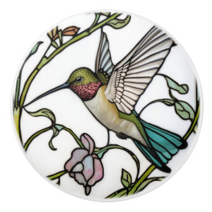 Elegant hummingbird artwork botanical boho chic ceramic knob