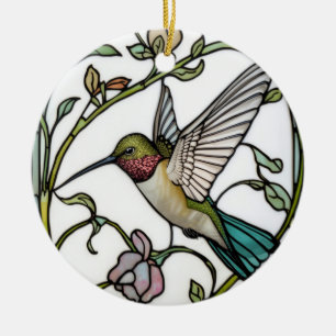 Elegant hummingbird artwork botanical boho chic ceramic tree decoration