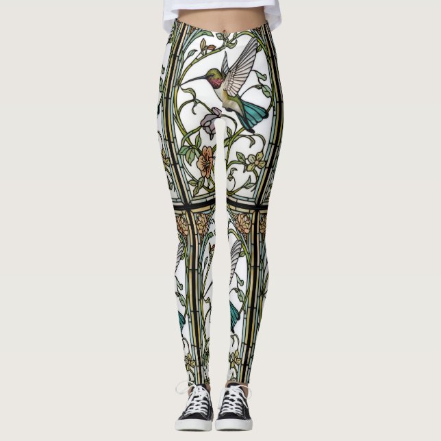 Elegant hummingbird artwork botanical boho chic leggings (Front)