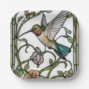 Elegant hummingbird artwork botanical boho chic paper plate