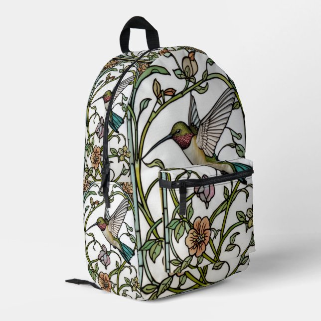 Elegant hummingbird artwork botanical boho chic printed backpack (Back Corner Left)