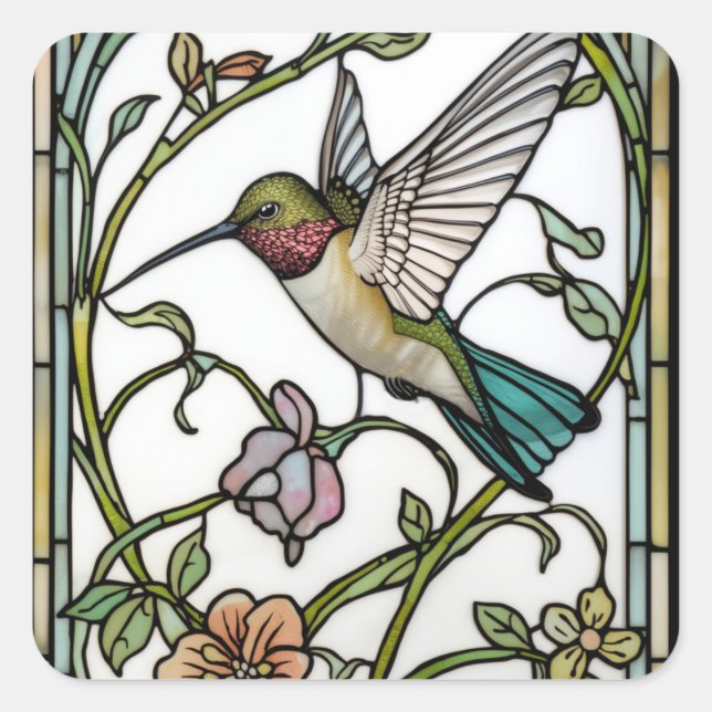 Elegant hummingbird artwork botanical boho chic square sticker (Front)