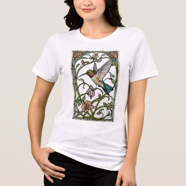 Elegant hummingbird artwork botanical boho chic Tri-Blend shirt (Front)