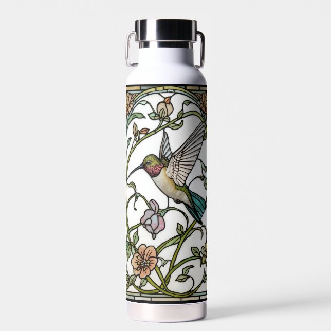 Elegant hummingbird artwork botanical boho chic water bottle (Front)
