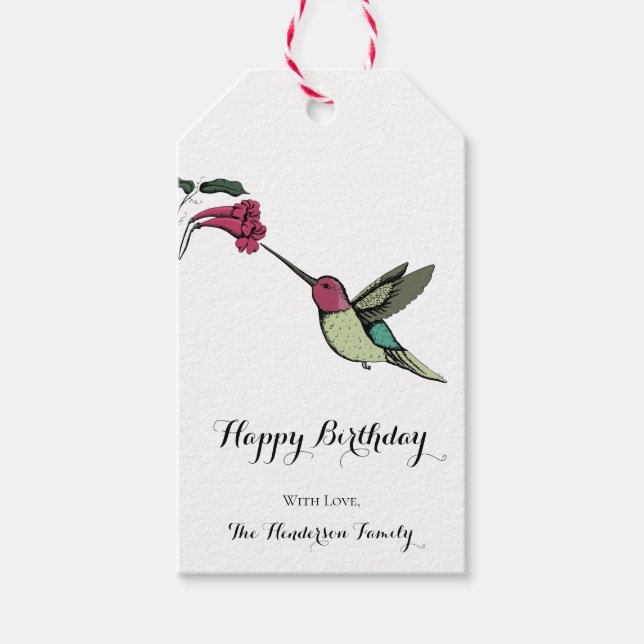 Elegant Hummingbird Birthday Gift Tags (Front)