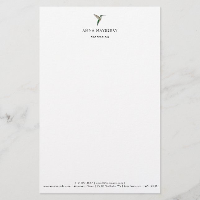 Elegant Hummingbird  Letterhead (Front)