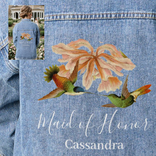Elegant Hummingbird Maid of Honour Wedding Denim Jacket
