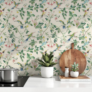Elegant Hummingbird Nature-Inspired Floral Pattern Wallpaper