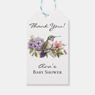 Elegant Hummingbird Purple Floral Girl Baby Shower Gift Tags