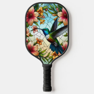 Elegant Hummingbird Stained Glass Effect Pickleball Paddle
