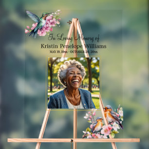 Elegant Hummingbirds Floral Photo Funeral Acrylic Sign