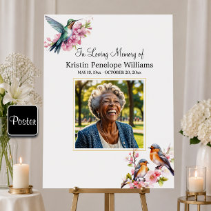 Elegant Hummingbirds Floral Photo Funeral Poster