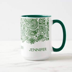 Elegant Hunter Green And White Paisley Mug
