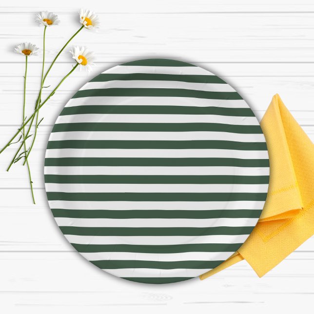 Elegant Hunter Green and White Striped Pattern Paper Plate (Creator Uploaded)
