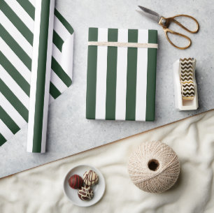 Elegant Hunter Green and White Striped Pattern Wrapping Paper