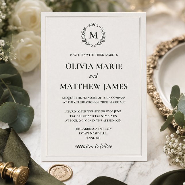 Elegant Hunter Green Monogram Wedding Invitation | (Elegant Hunter Green Monogram Wedding Invitation | Luxury Minimalist Wedding Suite)