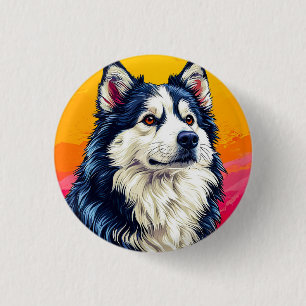 Elegant Husky Portrait with Vibrant Sunset 3 Cm Round Badge