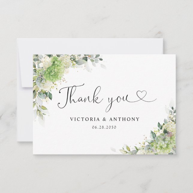 Elegant Hydrange Bridal Shower Flat Thank You Card (Front)