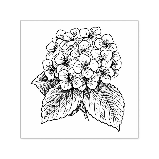Elegant Hydrangea and Leaves Floral Bouquet Self-inking Stamp (Design)