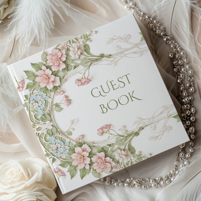 Elegant Hydrangea Art Nouveau Wedding Guest Book (Creator Uploaded)