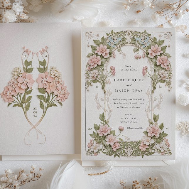 Elegant Hydrangea Art Nouveau Wedding Invitation (Creator Uploaded)