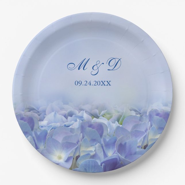 Elegant Hydrangea Blue Florals Wedding   Paper Plate (Front)