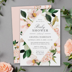 Elegant Hydrangea Blush Pink Floral Baby Shower Invitation