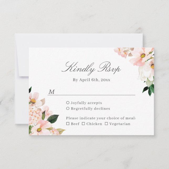 Elegant Hydrangea Blush Pink Floral Wedding RSVP Card (Front)