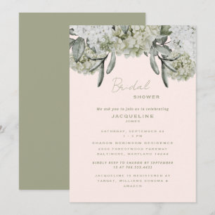 Elegant Hydrangea Blush & Sage Bridal Shower Invitation