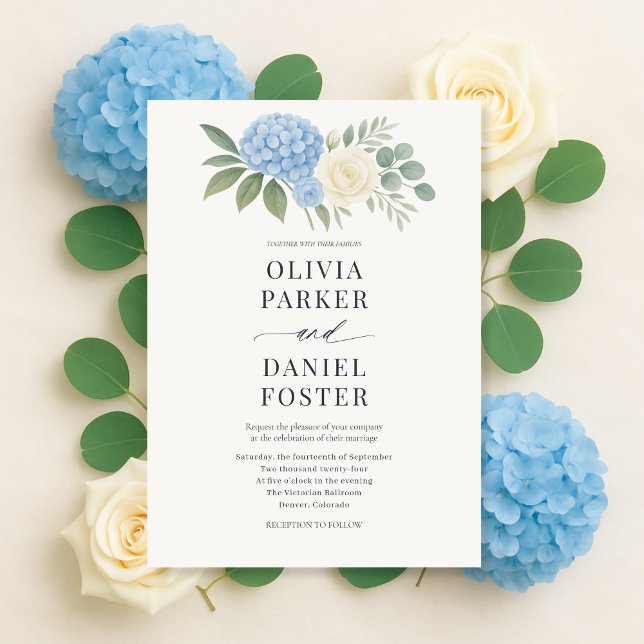 Elegant Hydrangea Botanical Eucalyptus Wedding Invitation (Creator Uploaded)