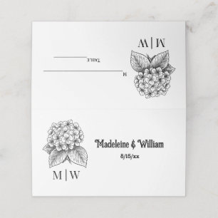 Elegant Hydrangea Bouquet Wedding Couple Initials Place Card