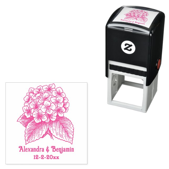 Elegant Hydrangea Bouquet Wedding Couple Names Dt Self-inking Stamp (In Situ)