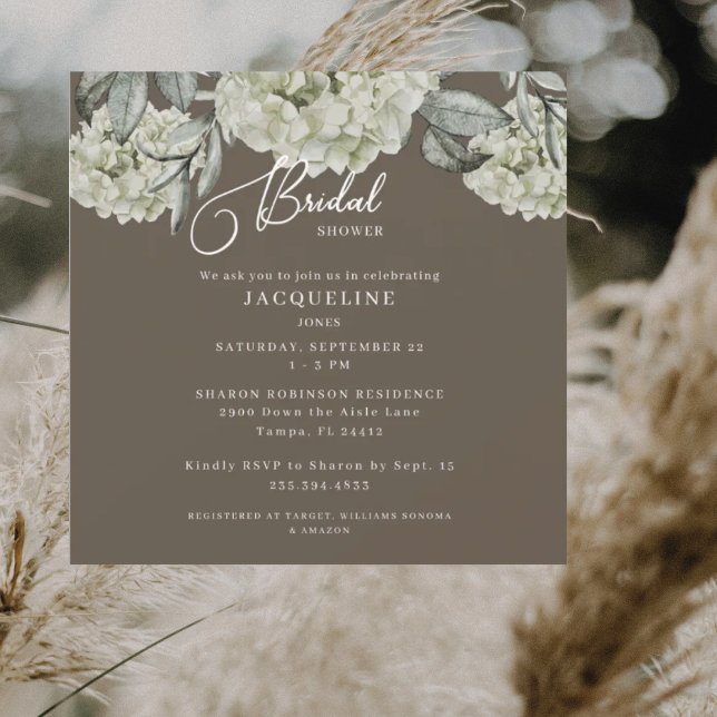 Elegant Hydrangea Brown Square Bridal Shower Invitation (Creator Uploaded)