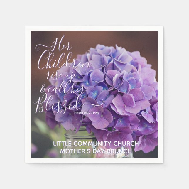 Elegant Hydrangea Christian Mothers Day Verse Napkin (Front)