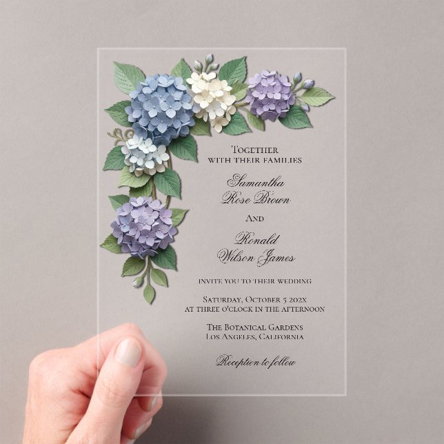 Elegant Hydrangea Flowers Acrylic Wedding Invitations (Insitu (Handheld))