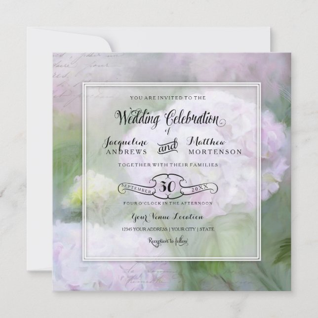 Elegant Hydrangea Garden Floral Script Typography Invitation (Front)