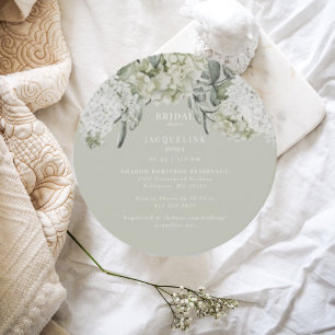 Elegant Hydrangea Light Sage Round Bridal Shower Invitation
