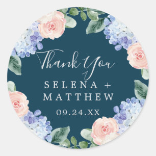 Elegant Hydrangea Navy Thank You Favour Sticker