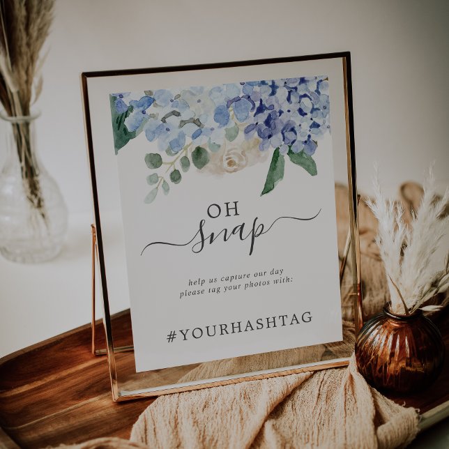 Elegant Hydrangea Oh Snap Wedding Hashtag Sign (Creator Uploaded)