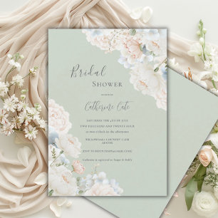 Elegant Hydrangea Peonies Sage Bridal Shower  Invitation