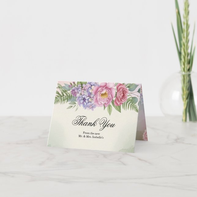 Elegant Hydrangea Peony Wedding Thank You Folded  Card (Front)