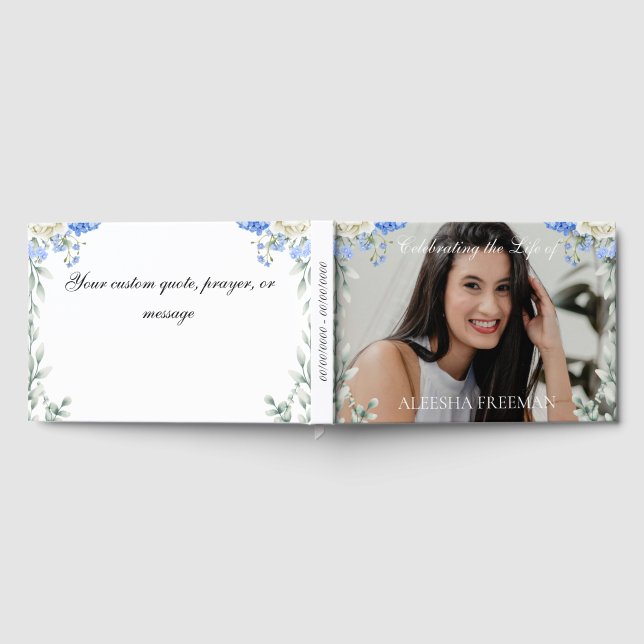 Elegant Hydrangea Photo Funeral Sign In Book (Full)