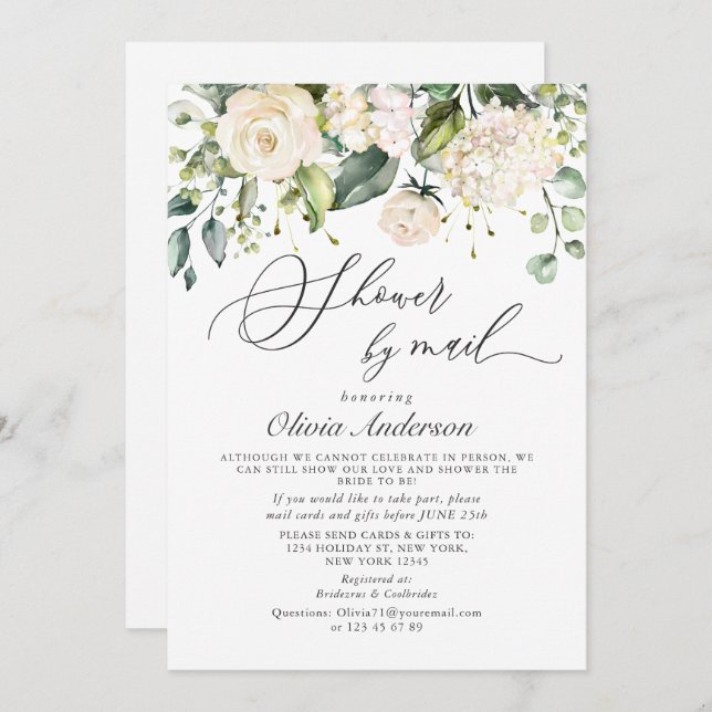 Elegant Hydrangea Roses Bridal Shower By Mail Invitation (Front/Back)