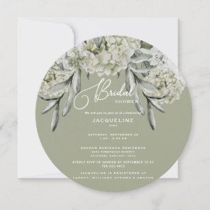 Elegant Hydrangea Sage Round Bridal Shower Invitation