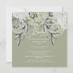 Elegant Hydrangea Sage Square Bridal Shower Invitation