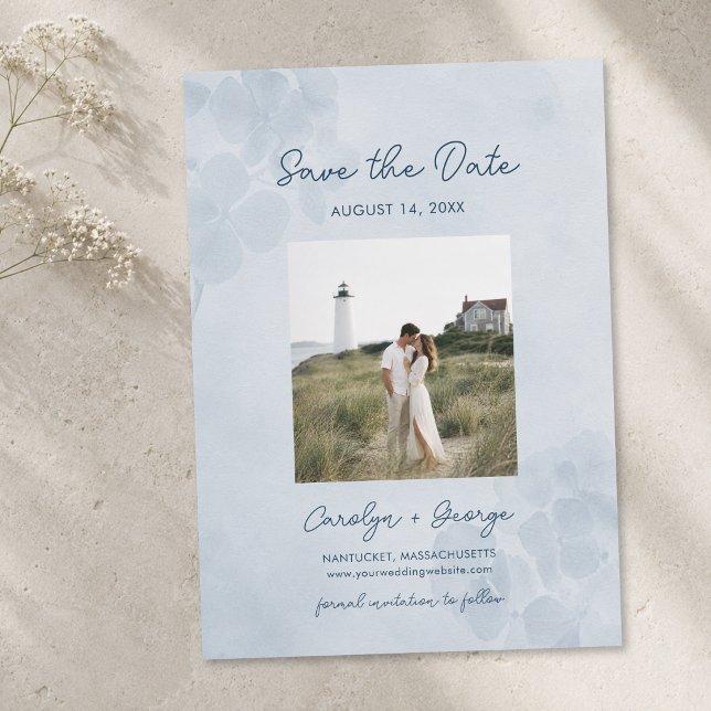 Elegant Hydrangea Watercolor Coastal Chic Wedding Save The Date (Creator Uploaded)